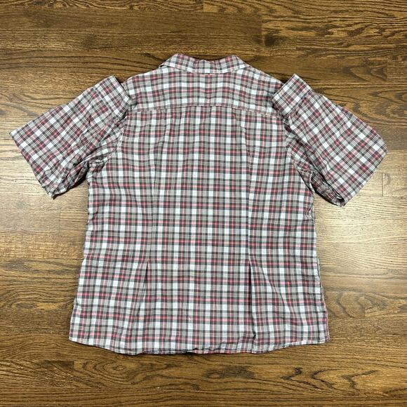 L.L.Bean Shirt Womens XL Red Gray Plaid Short Sleeve Button Front Cotton - Picture 7 of 7